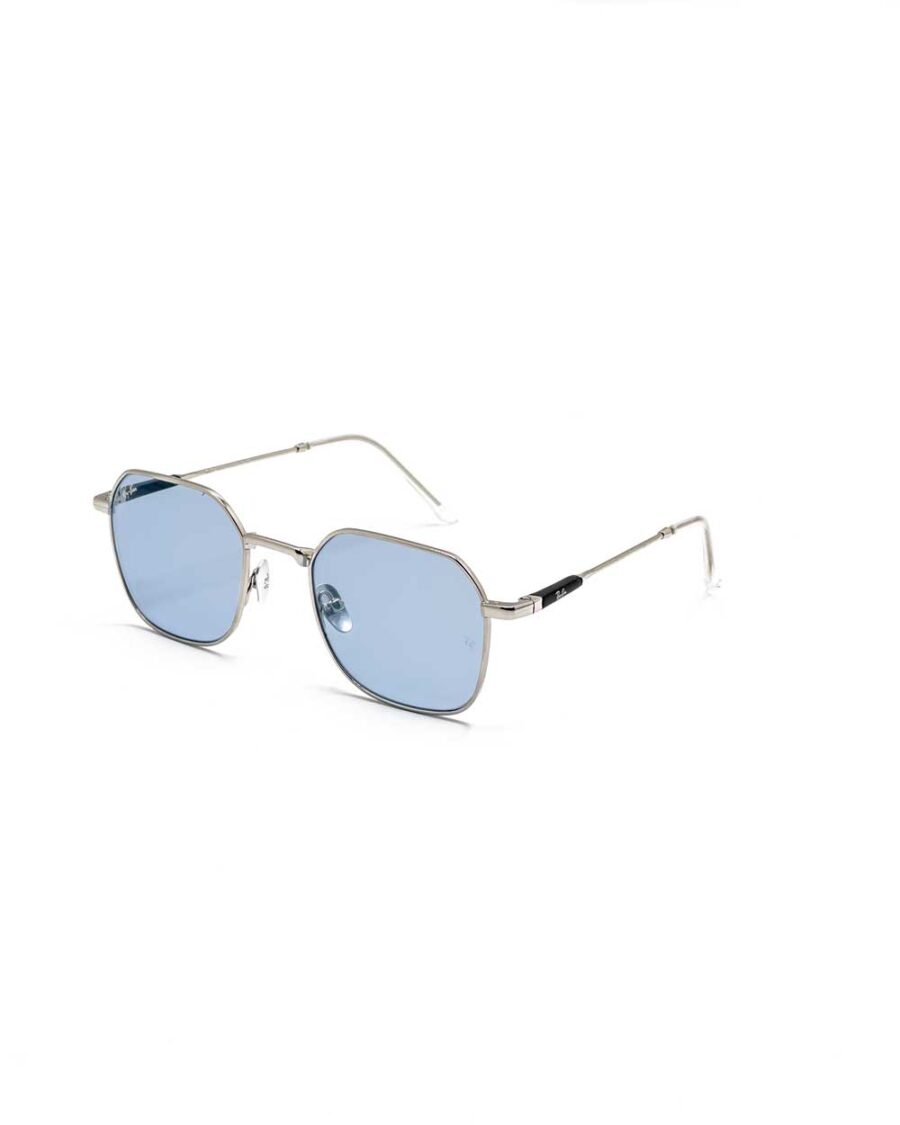 عینک آفتابی برند ریبن مدل 8094 فریم رنگ نقره‌ای و عدسی آبی زاویه 45 درجه سه رخ کامل از جلو