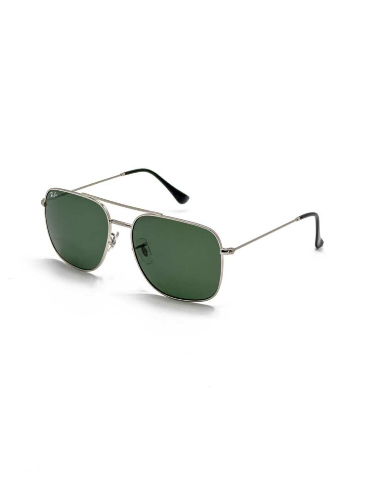 عینک آفتابی برند ریبن مدل 3722 فریم رنگ نقره‌ای و عدسی سبز زاویه 45 درجه سه رخ کامل از جلو