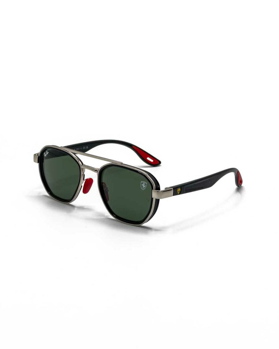 عینک آفتابی برند ریبن مدل فراری 3676 رنگ فریم مشکی با عدسی سبز زاویه 45درجه سه‌رخ کامل
